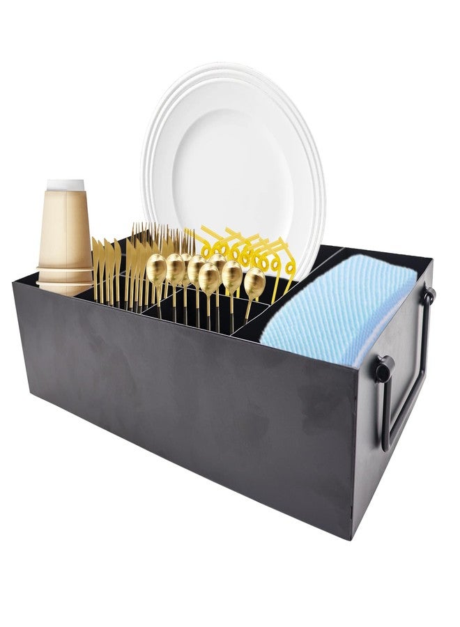 Oooct 7-Compartment Metal Utensil & Paper Plate Organizer - Countertop Holder for Kitchen, Party, Camping - Image 1
